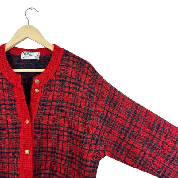 Vintage Edinburgh Large Cardigan Sweater Plaid Great Britain Mohair Womens - Picture 7 of 14